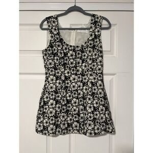 DYVNA Floral Black‎ White Tank Top Tunic Mini Dress Embroidery Flowers Bohemian